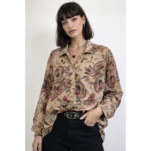 Tianello Beige Paisley Print Button Up Shirt Top Women's Size Large